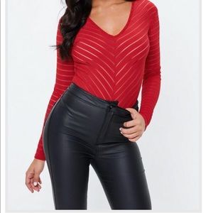 Missguided Red Stripe Bodysuit